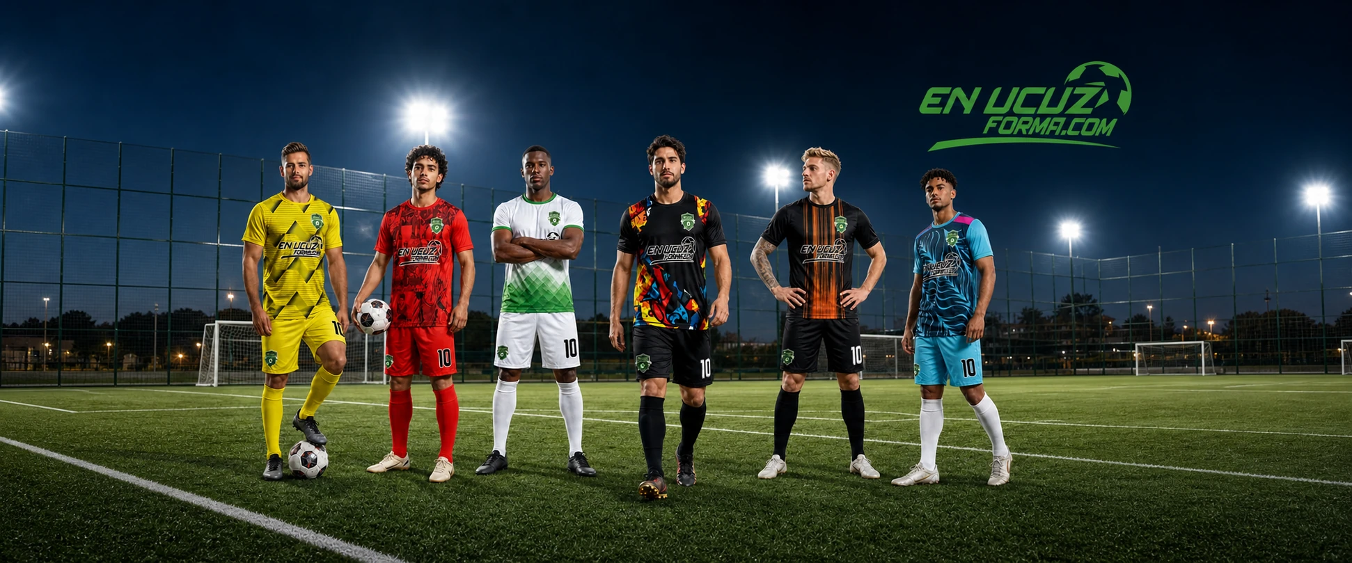 Futbol sahasında farklı En Ucuz Forma modellerini giyen futbolcular